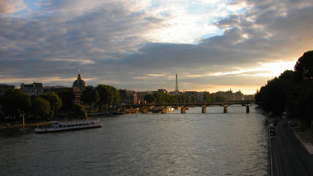 Sun setting over the Seine River